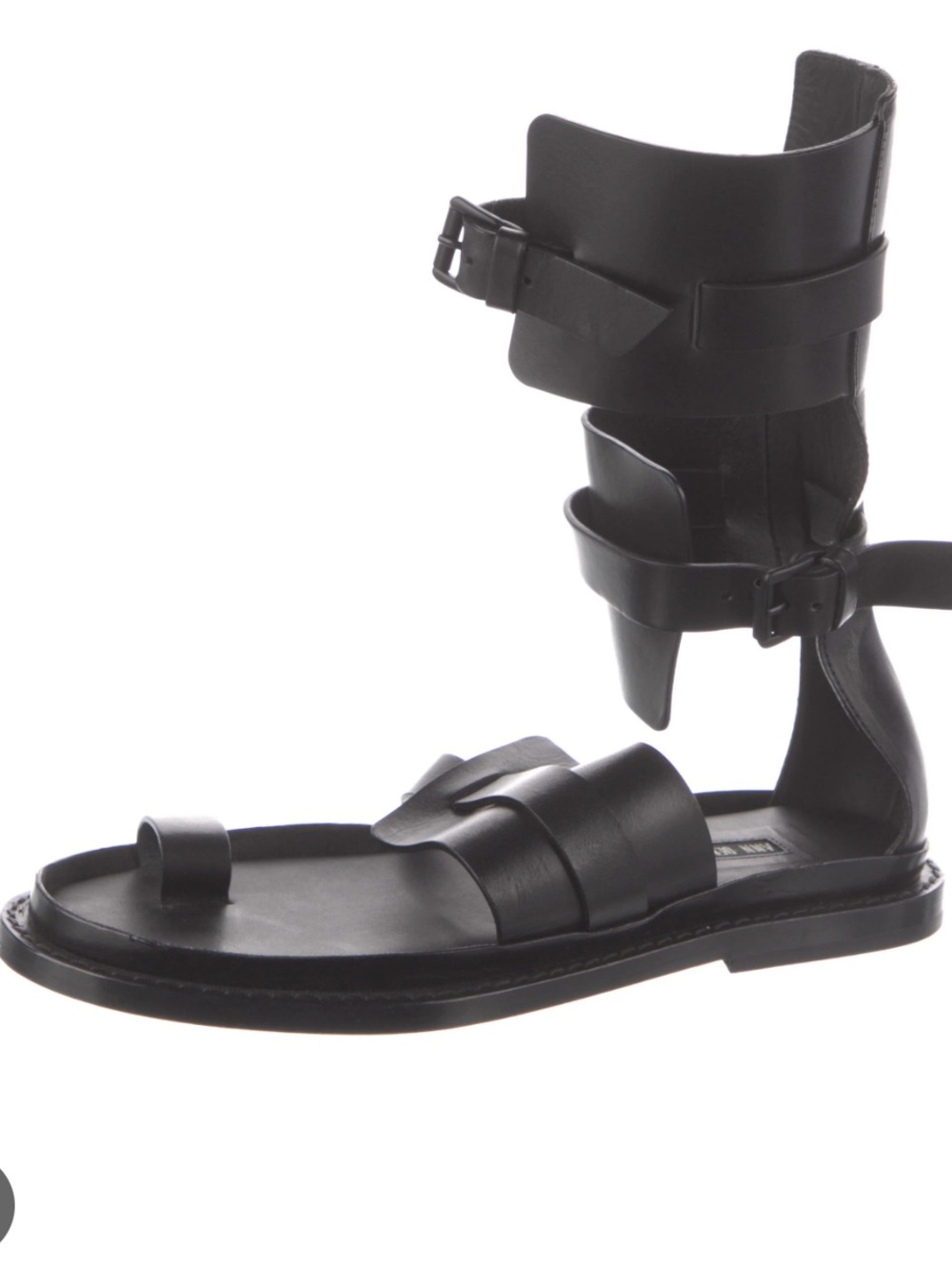 Ann Demeulemeester Black Leather Ankle-Strap Gladiator Sandals
